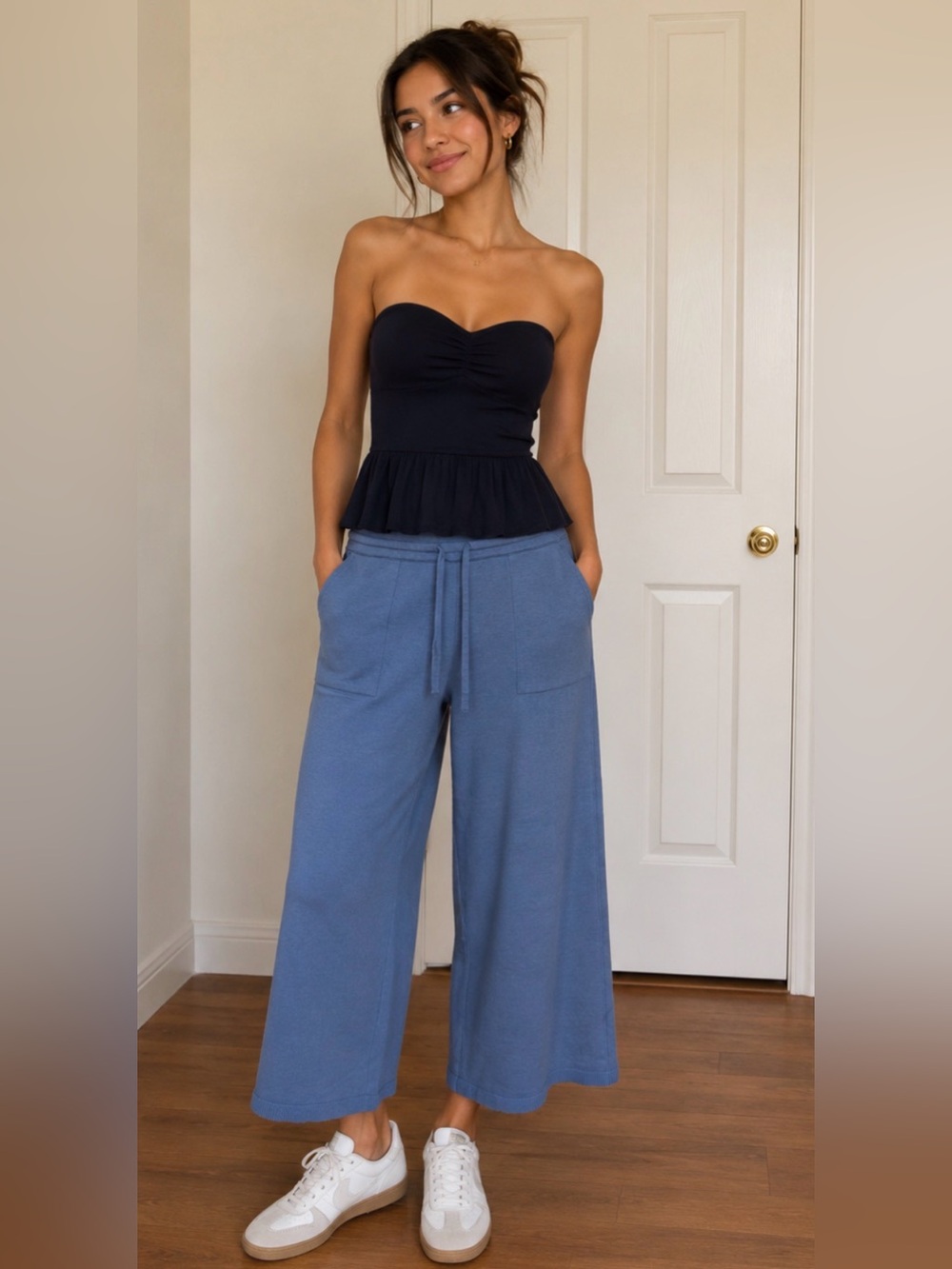 Vince Camuto Blue Wide-Leg Drawstring Pants